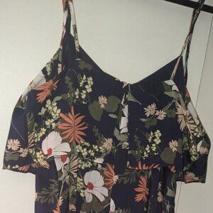 Banana Republic Navy Blue Pink Green Floral Flower Knee Blouson Dress 14